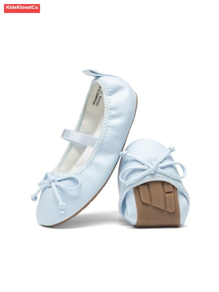 Little Girls Ballet Flats Mary Janes With Bow - Faux Leather